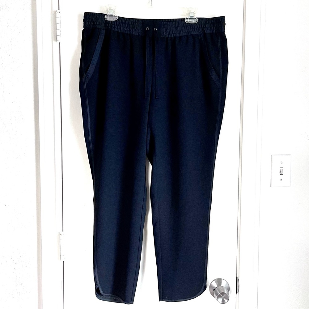Loft Black Tapered Elastic Drawstring Waist Tuxedo Pants NWT Womens Size 12